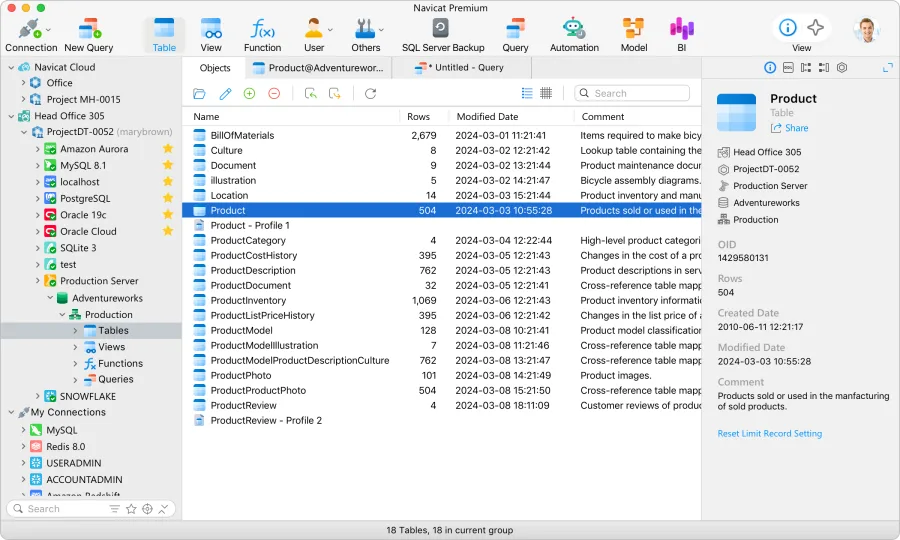 Navicat for MySQL, PostgreSQL, SQL Server, dan lainnya